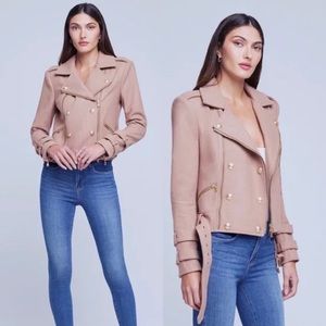 NWT L’Agence Billie button-embellished wool-blend biker jacket Small
